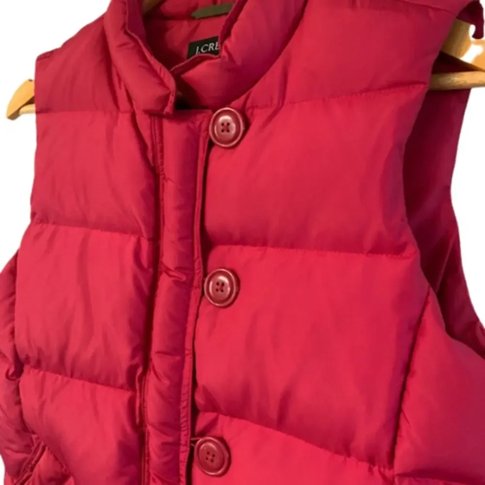 J. Crew Puffer Down Full Zip Button Berry Pink Vest | S